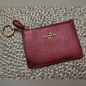 Coach Metallic Pink Leather Zip Card Case with Gold Keyring